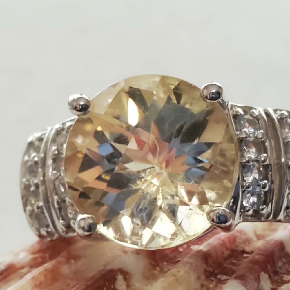 Sterling Citron Feldspar and White Topaz Ring size 6.75-7 (See pics/description) - Picture 7 of 16